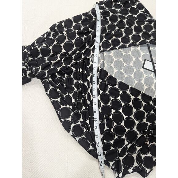 Plus size black with circular white print classic wrap dress by avenue, 18/20 - Picture 4 of 5